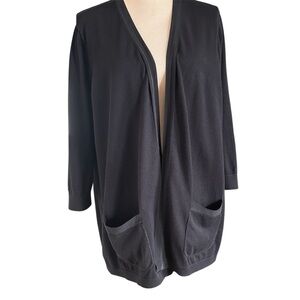 Talbots Black Flyaway Open Front Cardigan with Silk Trim – Plus Size 2X – Cotton
